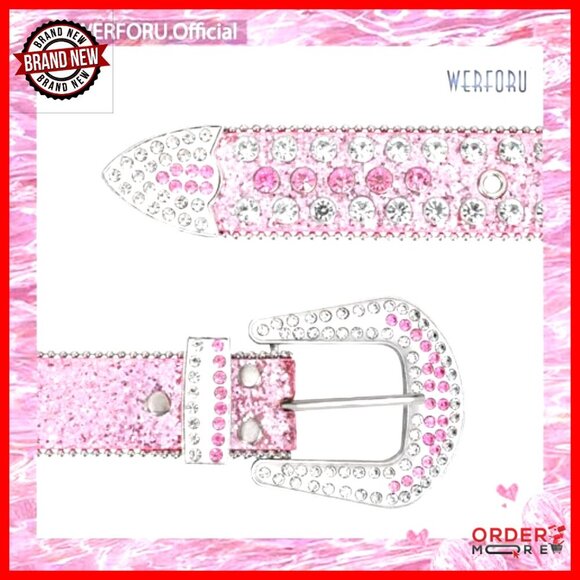 Western Rhinestone Studded Leather Belt Unisex Bling Cowgirl Cowboy Waist